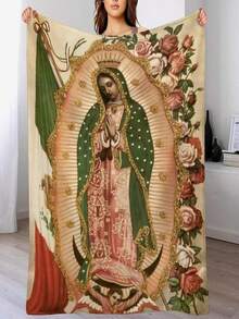 Virgin De Guadalupe Our Lady Of Virgin Mary Throw Blanket Lightweight Virgen Themed Blankets For Sofa, Bed, Er Soft Cozy Microfiber Blanket 40x50 - màu đen - Xem 1
