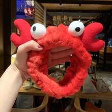 1 Pcs Cute Korean Crab Shaped Headband With Fluffy Fur Bow - Influencer-Favorite Aesthetic Hair Accessory, Premium Look & Skin-Friendly For Women & Girls, Suitable For Face Washing, Skincare, Makeup & Bath,  Korean Style Daily Wear, Adorable Animal Hair Accessory For Hair Styling & Gifts - 紅色 - 查看 1