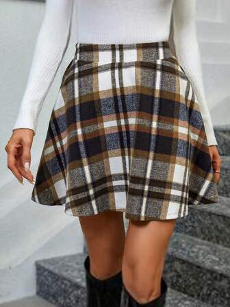 Falda a cuadros para mujer Keke Bloomly, falda elegante y de moda con silueta A, falda ceñida a la cintura versátil para otoño/invierno