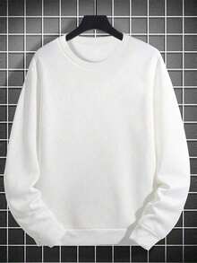 Men's All-Match Crew Neck Sweatshirt, Minimalist Design, Versatile Casual Wear, Essential For Layering, Suitable For Everyday Light Wear, Spring/Autumn2026 - 白色 - 查看 4