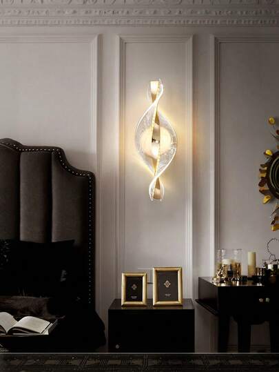 1个/2个金色壁灯，亚克力灯体，柔和灯光，适用于卧室、客厅、咖啡厅家居装饰照明，LED壁灯，斋月、感恩节、情人节装饰照明