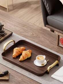 1pc Ins Style Faux Wood Grain Tray, Rectangular Serving Platter, Cafe Dessert Tray, Storage Dish, Cake & Snack Plate, Ramadan