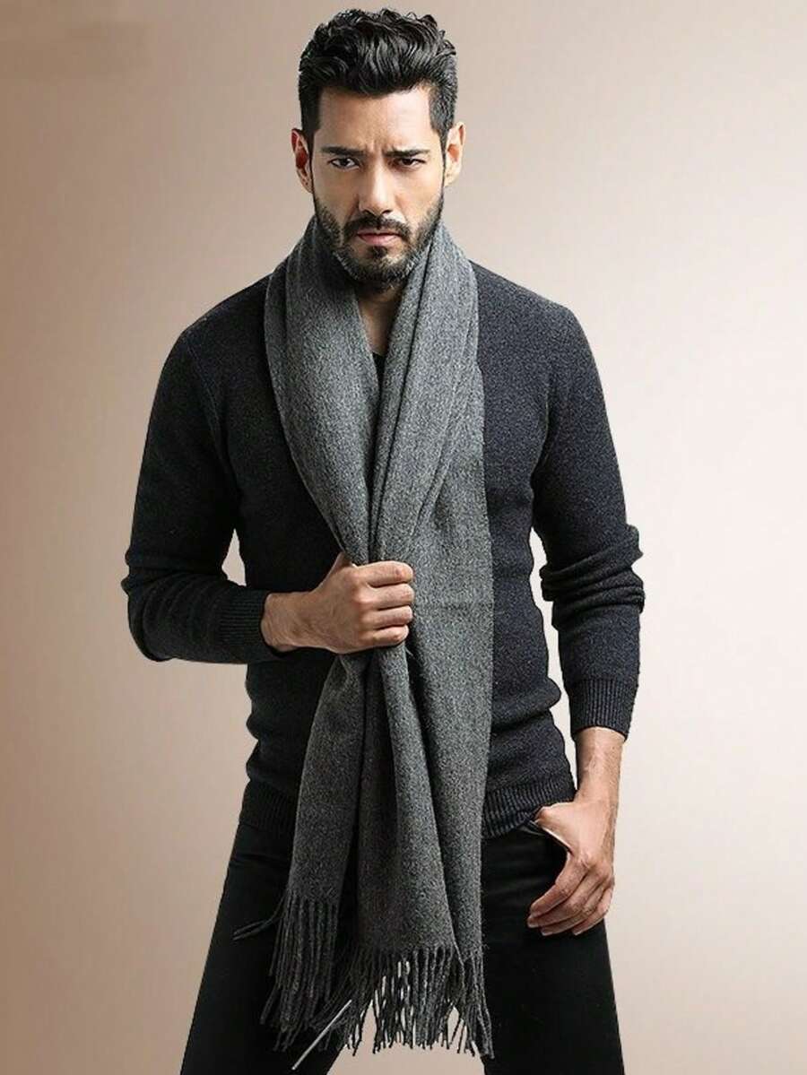 Men's Pashmina Scarf/Shawl/Long Winter Scarf - Cinza Escuro - View 1