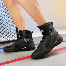 Men's Wrestling Shoes, High-Top Combat Boxing Shoes, Training Shoes, Kickboxing Boots, Fitness Martial Arts Shoes, High-Quality Men's Professional Sports Shoes, Comfortable Anti-Slip Durable Breathable Ankle Support Shoes With Textured Soles - Black - View 8