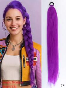 1pc Synthetic Purple Ponytail Extension With Rubber Band Long Straight DIY Braided Pony Tail Hairpiece Women Hair Accessories - Multicolor - View 12