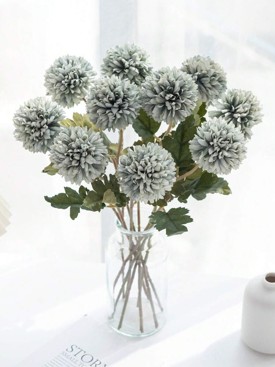 1/5/12个装人造菊花球,刺绣球,婚礼装饰,家居花瓶装饰,餐厅,客厅,卧室,新娘捧花,腕花,胸花,生日派对装饰,情人节礼物 - 綠色 - 查看 1