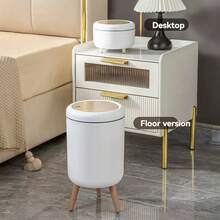 1pc Luxury Pedal Trash Can With Lid, Suitable For Bathroom, Kitchen, Living Room, Bedroom, Creative Paper Basket - White - View 2