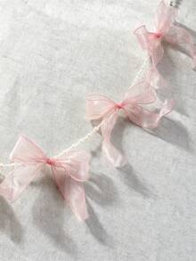 1Pc Pink Pearl Ribbon Garland, Sheer Bow Hanging Decoration For Spring, Wedding, Baby Shower, Mother's Day, Romantic Home Decor Room Decors Garden Decor Wedding Decor Home Decors - Multicolor - View 8