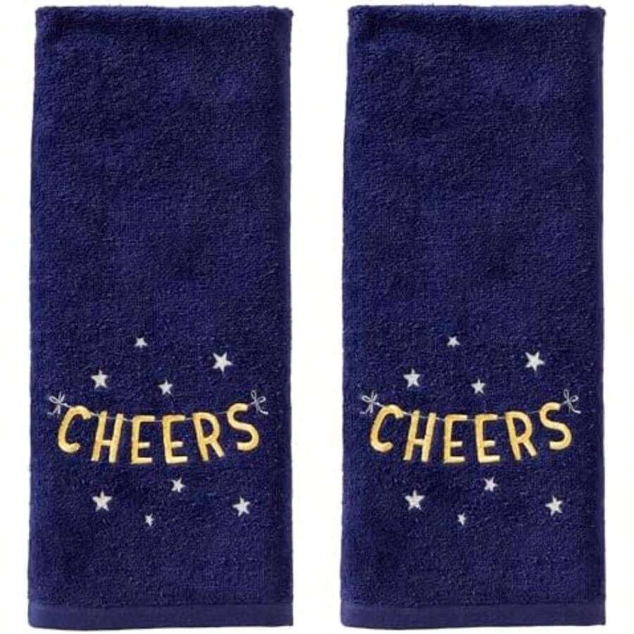 SKL Home - Juego de 2 Toallas de Mano de Trineo de muñ de Nieve para Navidad, Invierno, para baño, Cocina, Bar y Regalo, Color Azul(Cheers) - Multicolor - Ver 1