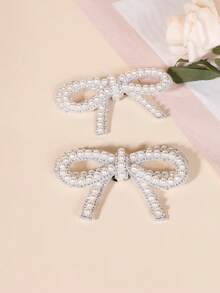 1 Pair New Fashion Pearl Shiny Bow Decor Shoe Clips, Removable Shoe Accessories Suitable For Women High Heels, Sandals - Apricot - View 5