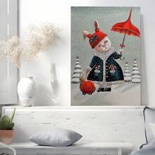 1pc, 2D Flat Printing, Rabbit In Winter Coat With Red Umbrella And Snail In Snow, Canvas Wall Art For Living Room Wall Decor For Bedroom Bathroom Framed Wall Poster Art Prints Ready To Hang Pictures Home Decorations - Nhiều màu - Xem 3