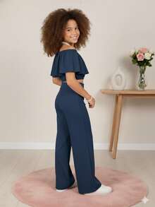 Conjunto Duna Juvenil Feminino  Ciganinha + Calça Pantalona PRIMAVERA VERÃO - azul marinho - Visão 2