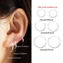 3 Pairs 925 Sterling Silver Sleeper Hoop Earrings, 10mm + 12mm + 14mm 925 Sterling Silver Sleeper Earrings, Suitable For Daily Wear For Women - Silver - View 1