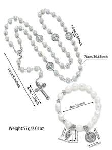 2件套优雅十字架吊坠串珠项链和手链套装，适合女性日常佩戴、参加派对、生日、节日礼物