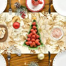 1pc Gold Flower Print Table Runner, Christmas Holiday Decor, Dining Party Accessory, Farmhouse Tabletop Decor, Suitable For Kitchen Table, Coffee Table, Cabinet, Party, Wedding, Holiday Decoration - Gold - View 4