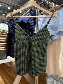 Áo thun dệt kim cổ chữ V họa tiết chấm bi, trang trí nơ, phong cách Sunny Girl mùa hè, ngày lễ tình nhân, dành cho nữ, phong cách Y2K, thích hợp đi học, đi biển, nghỉ mát. - Màu xanh Ô liu - Xem 10