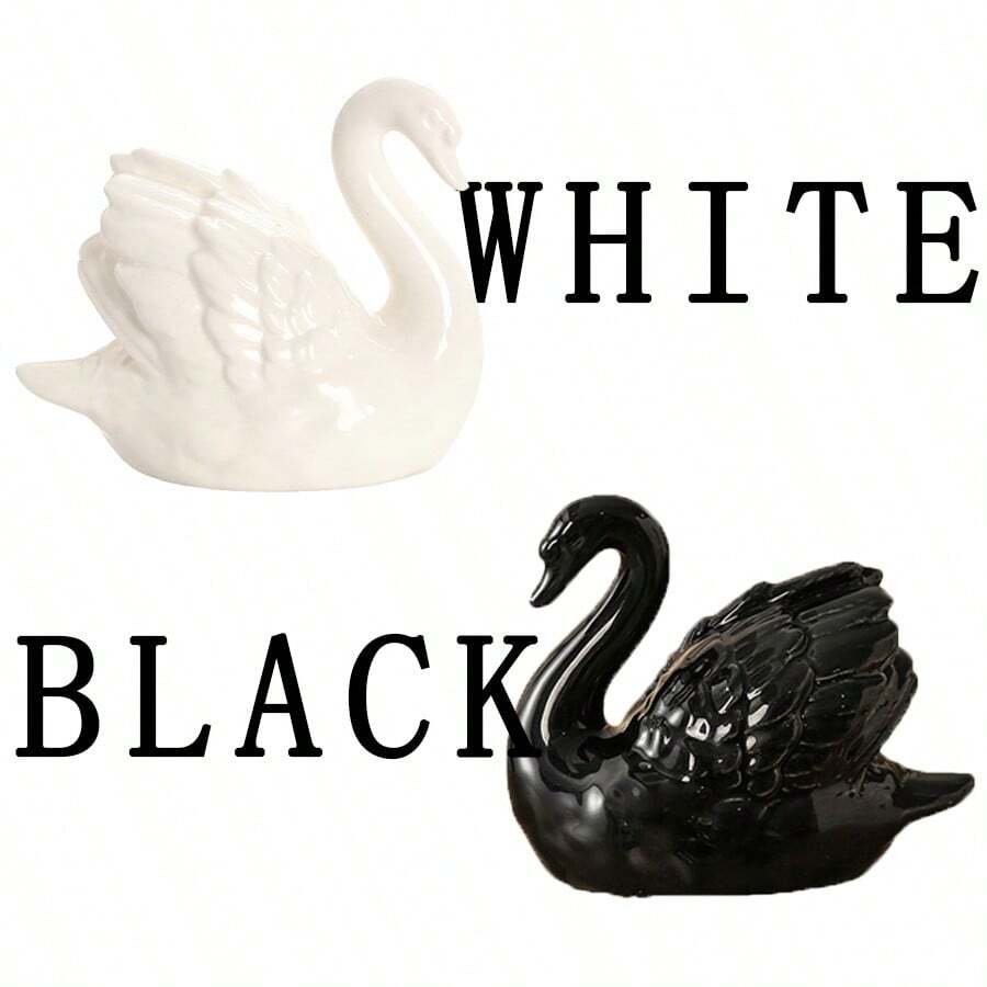 1 pieza Decoración de escritorio de cisne de cerámica, adorno decorativo de cisne blanco y negro, adecuado para gabinete de vino, escritorio de oficina, entrada, sala de estar, regalo - multicolor - Ver 1