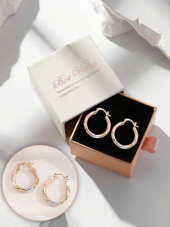 2pcs/Set Elegant Contrast Color Hoop Earrings, Fashion Jewelry Accessories For Women, Suitable As Gift For Mom Or Lover