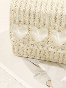 Minimalist Woven Heart-Shaped Crossbody Bag, Clutch Bag, Shoulder Bag 2-In-1 Straw Picnic Bag For Girls - Multicolor - View 4