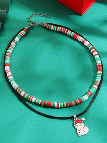 1件圣诞项链（圣诞老人/圣诞树/雪人），时尚多层圣诞项链，适合圣诞节佩戴 - 彩色 - 查看 10