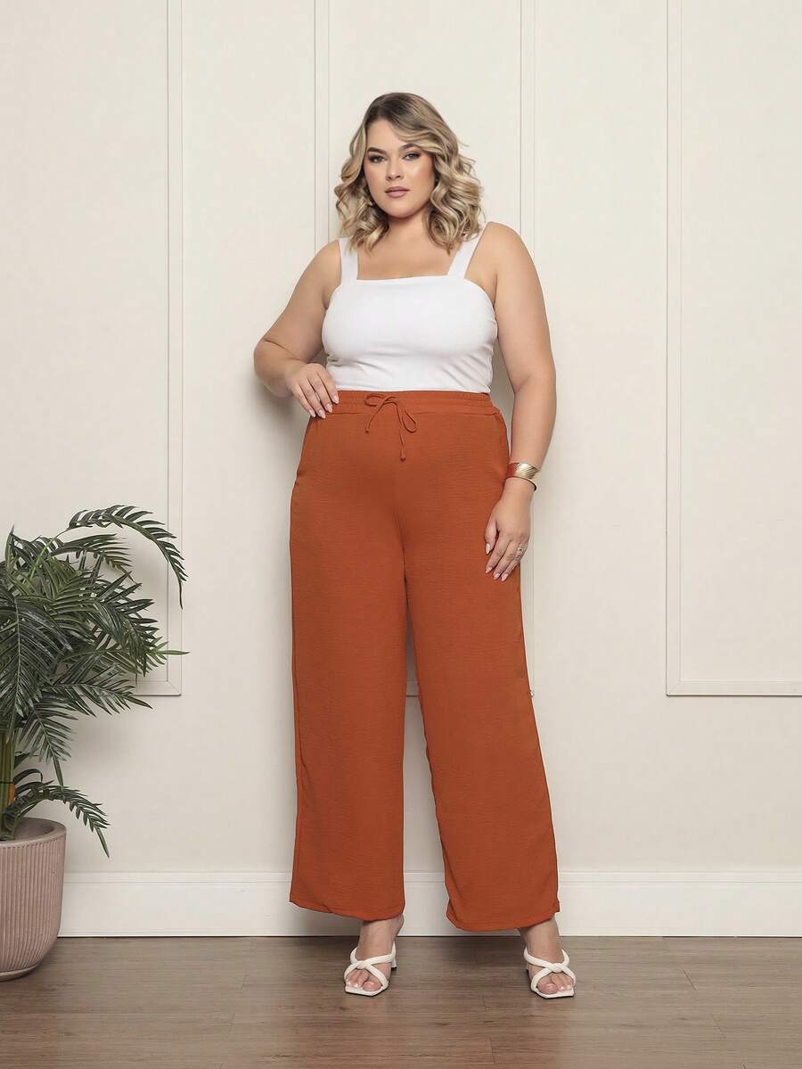 Women's Wide-Leg Pants Duna Elastic Waist Plus Size - 瓦 - 查看 1