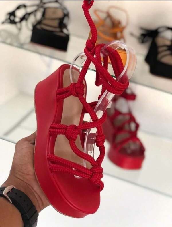 Sandália Feminina Anabela Trançadas Leve Macio Confortavel