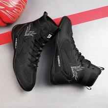 Men's Wrestling Shoes, High-Top Combat Boxing Shoes, Training Shoes, Kickboxing Boots, Fitness Martial Arts Shoes, High-Quality Men's Professional Sports Shoes, Comfortable Anti-Slip Durable Breathable Ankle Support Shoes With Textured Soles - Black - View 3
