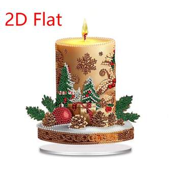 2D平面圣诞蜡烛图案钻石画装饰画，DIY异形水晶钻石马赛克艺术品，节日礼物，手工工艺品，增强自信心和成就感，适合卧室、办公室、客厅桌面装饰