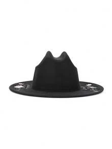 1顶印花波西米亚风休闲派对涤纶软毡帽，软呢帽，德比帽，男女通用时尚通勤帽，秋冬款 - 通用禮帽 - 查看 3