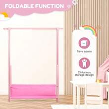 Clothing Rack With Storage Box Dress Up Holder For 's Garments Small Foldable Bamboo Hanger With Hanging Rods Ideal For Bedroom Or Nursery Organization Compact And Portable Design Pink - Pink - View 3