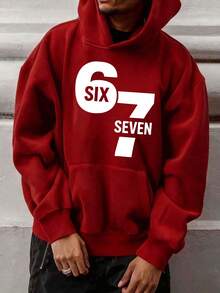 Unique Tailor - Fun Six Seven 6 7 Meme Men's Hoodie -67 Digital Printed Hoodie With Pattern, Comfortable Casual Hoodie, Four Seasons Regular Edition Hoodie, Front Pocket, Humorous Gift For Festivals And Casual Clothing - 紅色 - 查看 1