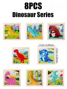 1/4/6/8/12/40片装儿童9片装木制拼图,卡通动物认知拼图套装,儿童益智玩具,恐龙、海洋动物、交通工具、昆虫系列拼图,蒙特梭利玩具,拼图游戏,儿童礼物 - 彩色 - 查看 18