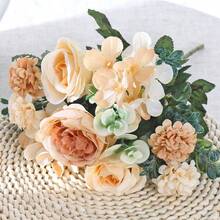 1束人造玫瑰花，刺绣花球，混合花卉，雏菊，适用于生日派对、聚会、装饰、婚礼花篮、新娘捧花、家居装饰、餐厅、卧室、窗台、花瓶装饰、情人节、新年装饰、户外花园、返校季 - 香檳色 - 查看 4