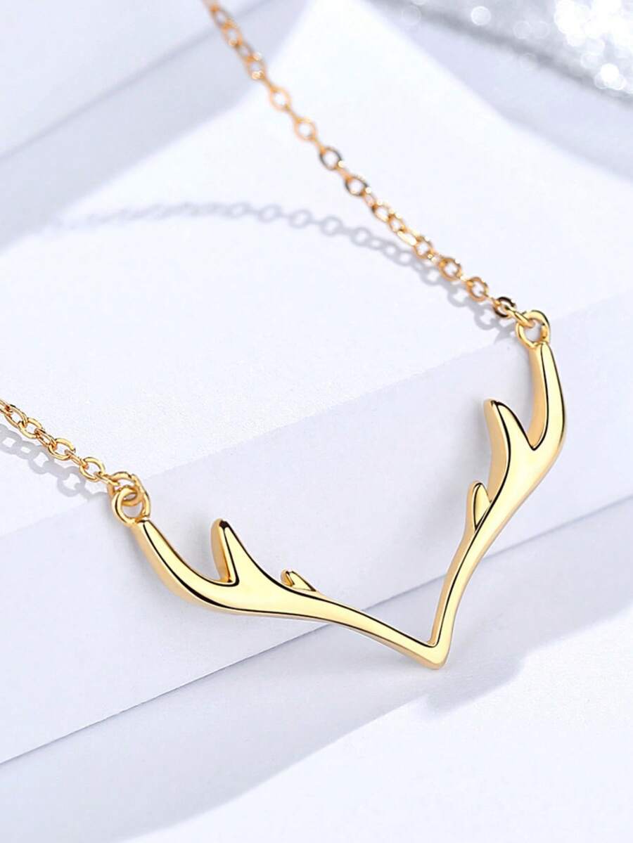 1pc Luxury Stainless Steel V-Shaped Deer Antler Necklace, Suitable For Men And Women, Elegant For Party, Holiday, Daily Wear, Wonderful Gift For Valentine's Day, Birthday - Multicolor - View 1