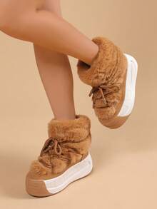 Stivali da neve imbottiti termicamente per donne, stile fashion per esterno con suola platform spessa, adatti per autunno/inverno - Cammello - Visualizzare 2