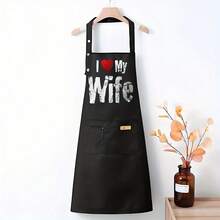 1 Piece Women's Kitchen Apron With Pockets - Easy-To-Clean Cooking And Baking Apron, Black With The Text "I Love My Wife" And Heart Pattern - Sturdy And Durable Construction, Front Pocket Design, Suitable For Home, Restaurants, Bakeries, Food Trucks - Ideal Gift For Wife, Suitable For Wives, Chefs, Home Cooks - Durable And Practical Kitchen Apparel, White Lettering And Functional Design, Suitable For Cooking Enthusiasts, Women's Apron, Christmas Apron, Kitchen Apron, Men's Apron - AZX0001 - 查看 6