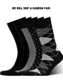 5 Pairs Men's High Crew Solid Color Sailor Socks, Business Socks, Plaid Socks, Quality Sports Socks, European Size, Long Socks, Black Socks, Blue Socks, Autumn & Winter, Fall