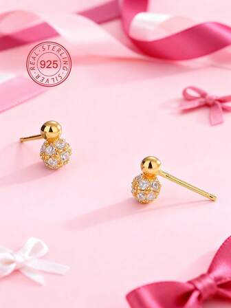 Artepollo 925 Sterling Silver Zirconia Stud Earrings For Women | 14K Gold Plated Zirconia Simple Pearl Earrings | Hypoallergenic, Fade-Resistant, Lightweight, Daily Jewelry, Gift Box Packaging, Birthday Gift