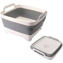 TYUI Collapsible Dish Basin 2.4 Gal 9L Foldable Wash Basin With Drain Plug Portable Dish Tub Space Saving Multiuse Sink Tub For Baby Bottles Fruit Vegetable Kitchen Laundry Picnic Camping (Gray) - 灰色的 - 查看 7