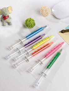 1pc Syringe Highlighter, Slant Head, Multi-Color Highlighter, Party Gift Game Return Office Supplies, Suitable For Painting Learning Office Supplies, A Variety Of Colors