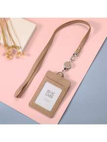 紋理卡片套，可縮收夾和掛繩，適用於學生和專業人士，PU皮革身份證卡卷軸 - 豎 - 查看 12