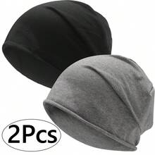 2pcs Loose Stretchy Knit Beanie Hats, Unisex Warm Casual Hip Hop Style Beanies, Lightweight & Comfortable, Women's Style - B - View 17