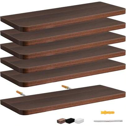 OSLIFE Set de 6 Repisas Flotantes de Madera,Estante Flotante Minimalistas Pantalla Colgante Decorativa,Soportan hasta 10 kg,para Decoración de Decorar tu Cocina,Sala,Baño,Cuarto (Marrón, (40 x 15cm))