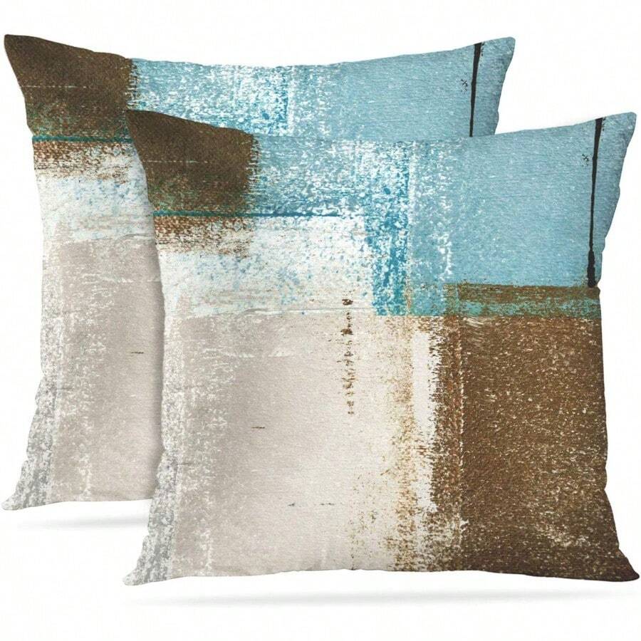 Britimes Throw Pillow Covers Home Decor Set Of 2 Pillow Cases Decorative 20 X 20 Inches Outdoor Cushion Couch Sofa Pillowcases Beige Blue - BeigeBlue - View 1