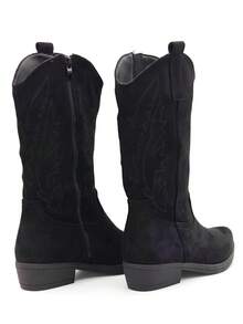 RevReaL Western Embroidered Cowboy Mid-Calf Boots - BLACK a - View 4