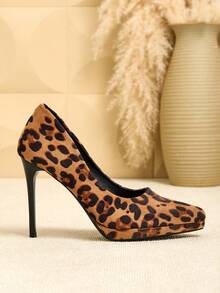 SVRM Women's High Heel Pointed Toe Faux Suede Leopard Print Platform Pumps, Suitable For Work And Commute - Multicolor - View 5