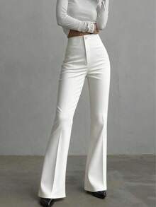 Women's Solid Color Casual Elegant High Waist Straight Leg Pants, Suitable For Daily Wear, Office Commute, Home, Dates, Small Parties, Light Social Occasions, Autumn - 白色 - 查看 3