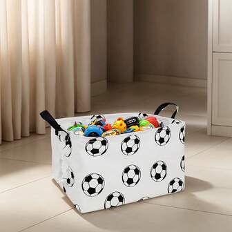 Caja de almacenamiento rectangular plegable con patrón de fútbol, contenedor de almacenamiento de tela resistente para juguetes, ropa y talla grande, organizador moderno y plegable que ahorra espacio con asas reforzadas para un fácil transporte, accesorio para el cuarto de lavado y alternativa a la cesta de la ropa, solución de estantería para la habitación de los niños, el cuarto de juegos, el armario, el garaje, idea de regalo decorativa con temática deportiva para la organización del hogar, la mudanza, el almacenamiento estacional en dormitorios y apartamentos