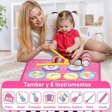 Tapete Musical de Piano para Niños, Alfombrilla de Musicales Infantiles con 2 Batería Drums, Teclados de Piso Plegable Manta Instrumentos Musicales Regalos para Niños Niñas 90x70cm Rosa - Rosa grande - Ver 5