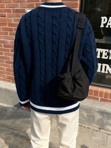 1pc V-Neck Sweater, Casual & Fashionable College Style For Teenage Boys, Autumn/Winter